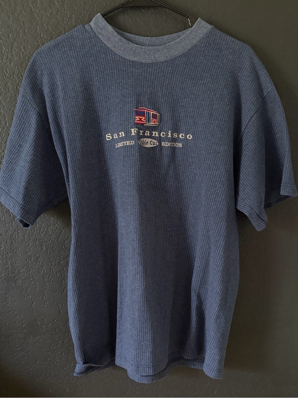 Vintage Navy San Francisco embroidered waffle knit Sweater Cable Car Large Cali